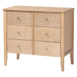 Baxton Studio Lara Dresser - 6-Drawer Bedroom Storage Chest with Laser-Cut Geometric Overlay for Clothing and Organization, Oak Brown